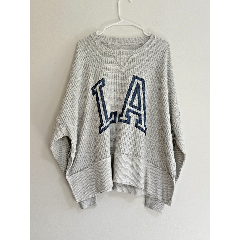 American Eagle Women’s Oversized Big Hug Waffle Crew Neck Sweatshirt Size M LA
